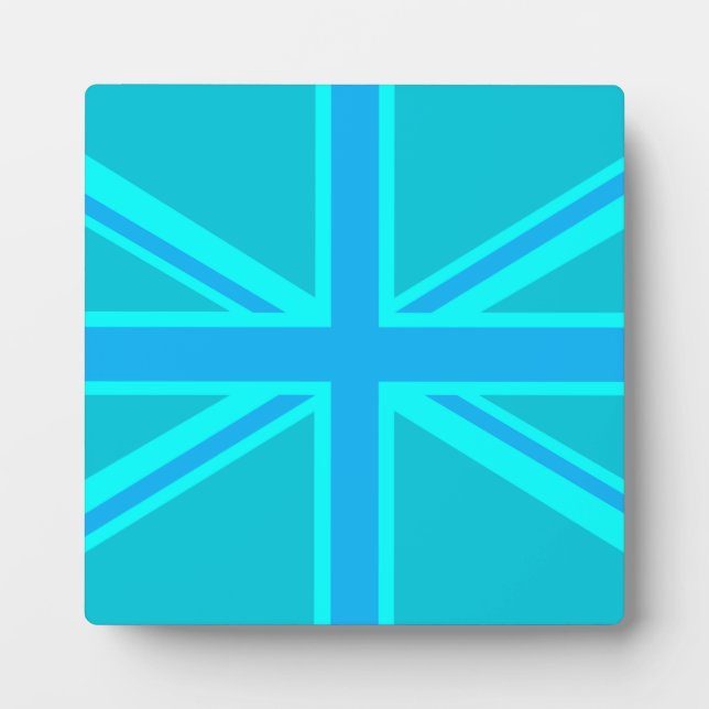 Turquoise Union Jack British Flag Design Plaque (Front)