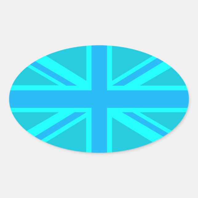 Turquoise Union Jack Flag Decor Oval Sticker (Front)