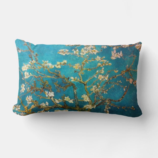 Turquoise Van Gogh Blossoming Almond Tree Lumbar Cushion (Front)