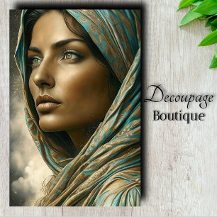 Turquoise Veil Portrait Decoupage Tissue Paper