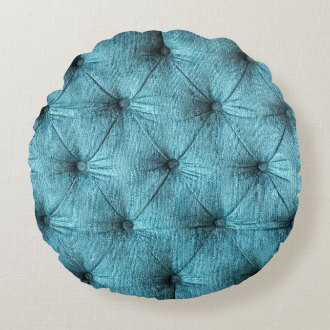 Turquoise Velvet Sofa Close Up Round Cushion (Front)