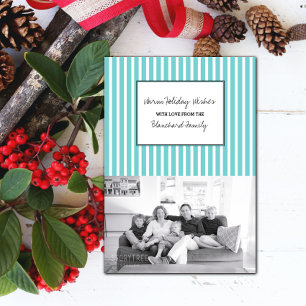 Turquoise Vertical Festive Stripes Holiday Photo Invitation