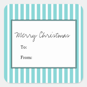 Turquoise Vertical Festive Stripes Holiday Square Sticker