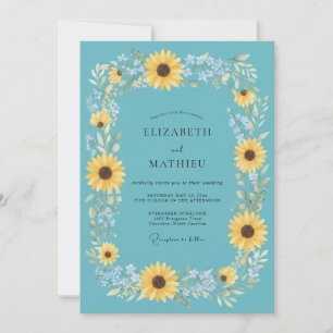 Turquoise Vibrant Sunflower Wedding Invitation