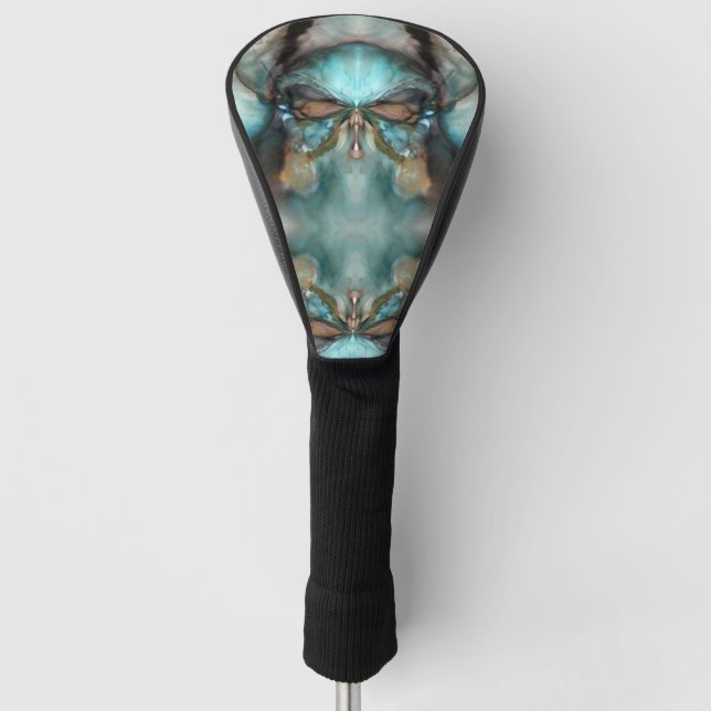 Turquoise Viking mask abstract Golf Head Cover (Front)