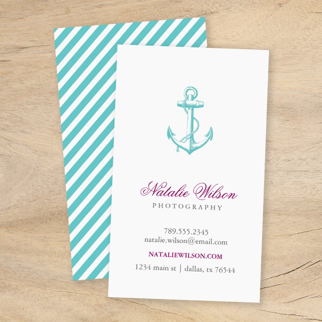 Turquoise Vintage Anchor Vertical Business Card (Creator Uploaded)