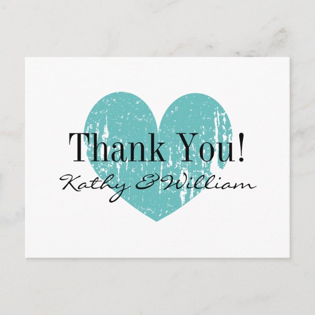 Turquoise vintage heart wedding thank you cards (Front)