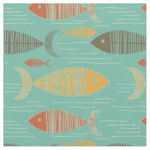 Turquoise Vintage Kitsch Fish Fabric