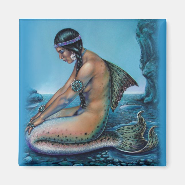 turquoise vintage  mermaid  fantasy art magnet (Front)