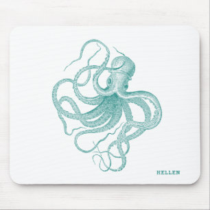 Turquoise Vintage Octopus Mouse Pad