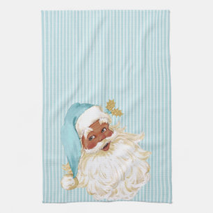 Turquoise Vintage Santa Claus of Color Tea Towel