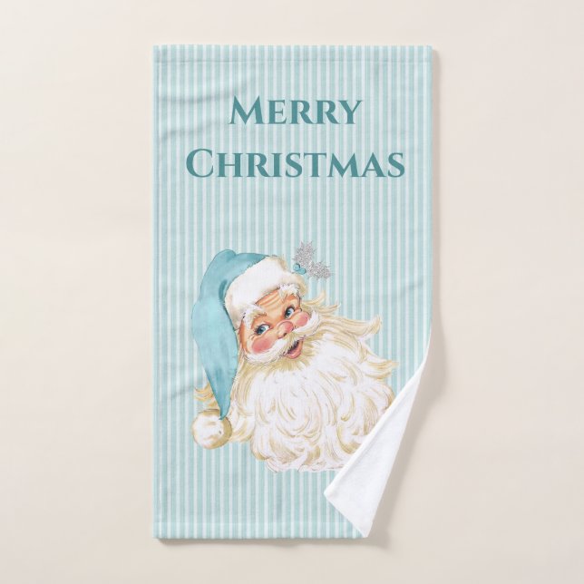 Turquoise Vintage Victorian Santa Claus Hand Towel (Hand Towel)
