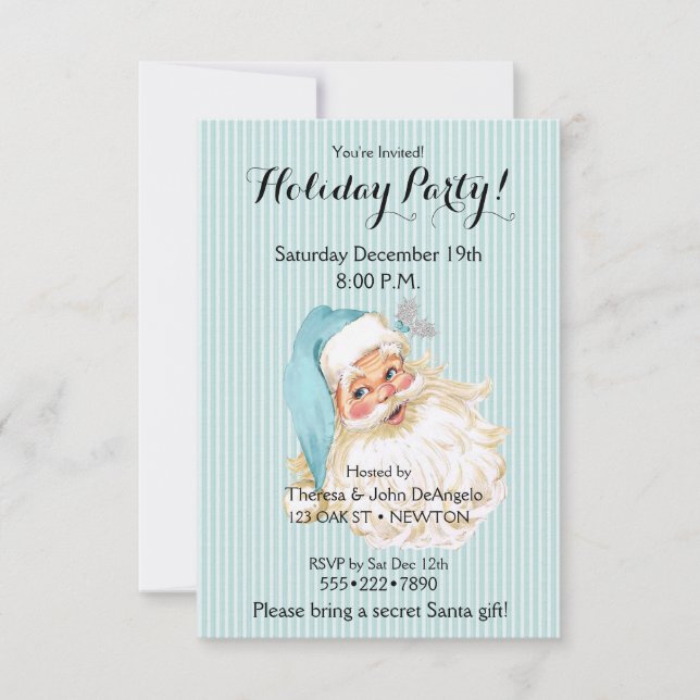 Turquoise Vintage Victorian Santa Claus Invitation (Front)