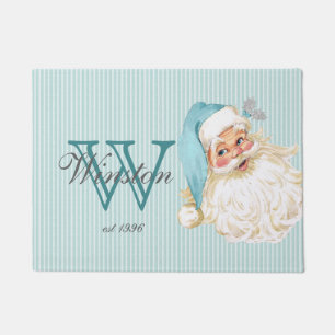 Turquoise Vintage Victorian Santa Claus Monogram Doormat