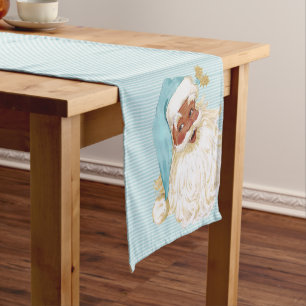 Turquoise Vintage Victorian Santa Claus of Colour Short Table Runner