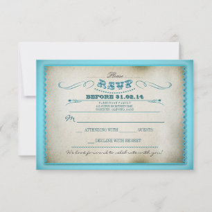 turquoise vintage wedding RSVP cards - tickets