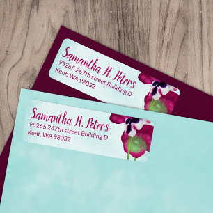 Turquoise, Violet Pansies Return Address Labels
