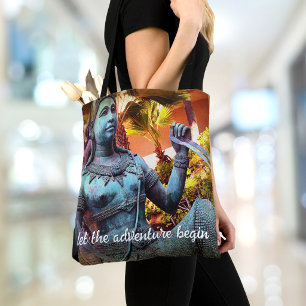 Turquoise Warrior Statue Photo Let Adventure Begin Tote Bag