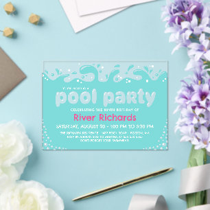 Turquoise Water Splashes Girl Birthday Pool Party Acrylic Invitations