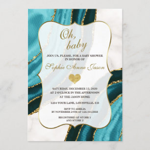 Turquoise Watercolor Agate Gold Baby Shower Invitation