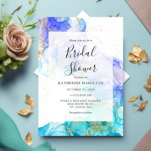 Turquoise Watercolor and Gold Bridal Shower Invitation