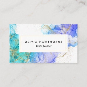 Turquoise Watercolor and Gold Business Card