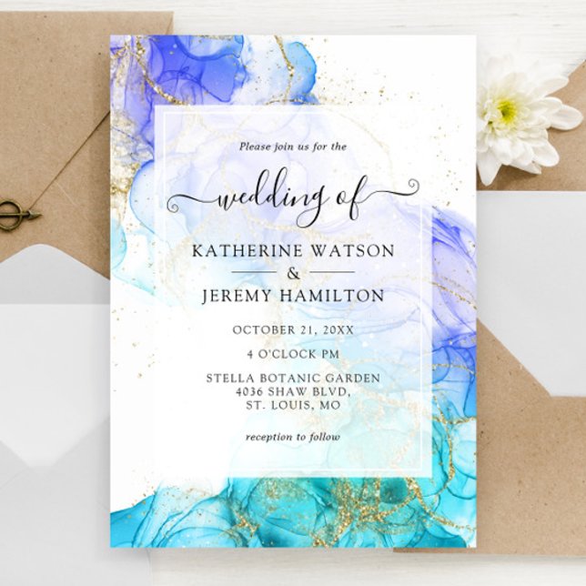 Turquoise Watercolor and Gold wedding Invitation (Creator Uploaded)