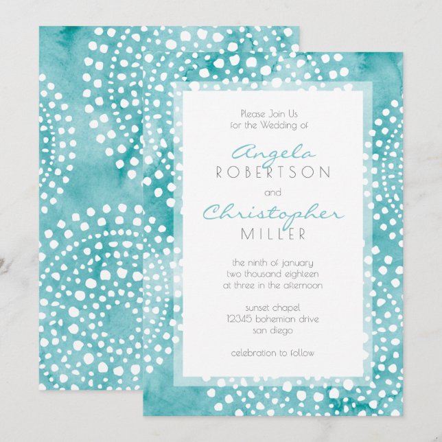 Turquoise Watercolor Bali Boho Wedding Invitation (Front/Back)