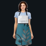 Turquoise Watercolor Black & White Bib Custom Name Apron<br><div class="desc">Modern kitchen apron features your name's kitchen on a black and white bib in modern font with an artistic design in a turquoise and grey colour palette with a watercolor leaf, framed by olive branches and a hummingbird circled by a geometric circle composition in black and silver accents. Designed as...</div>