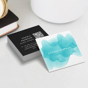 Turquoise Watercolor Blot Social Media Square Business Card