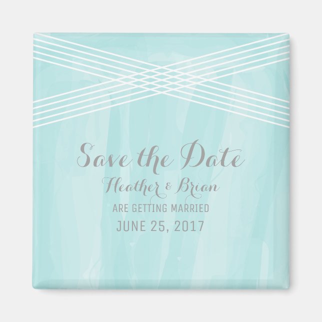 Turquoise Watercolor Deco Save the Date Magnet (Front)
