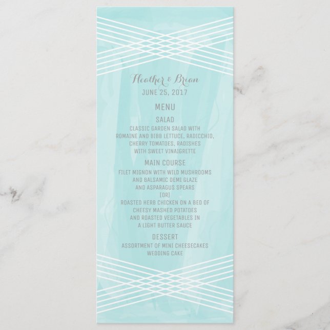 Turquoise Watercolor Deco Wedding Menu (Front)