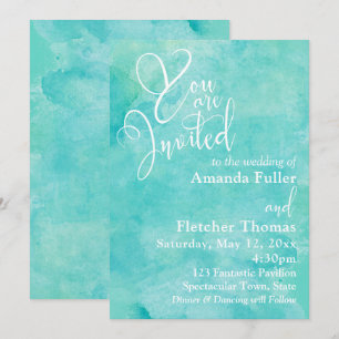 Turquoise Watercolor Elegant Typography Wedding 1 Invitation