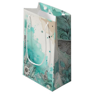 Turquoise Watercolor Ephemera Small Gift Bag