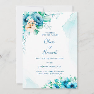 Turquoise Watercolor Floral Wedding Invitation