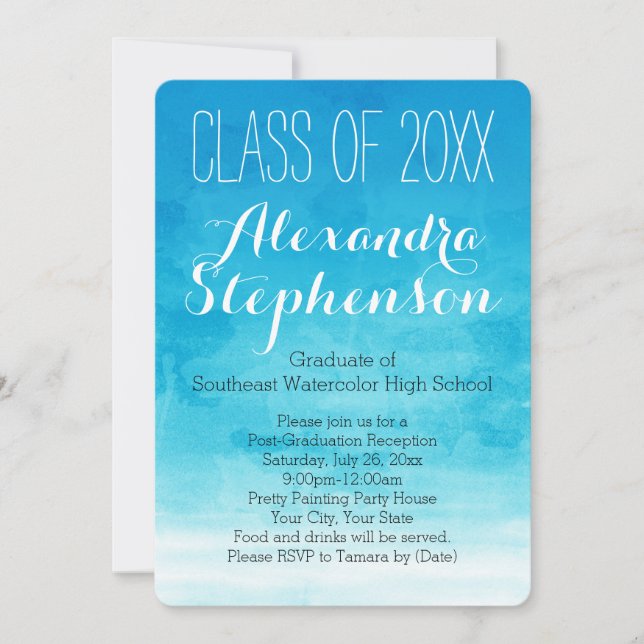 Turquoise Watercolor Graduation Party Invitation (Front)