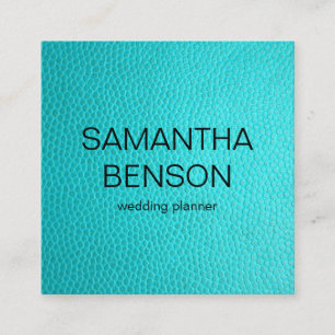 Turquoise Watercolor Leather Wedding Planner Square Business Card