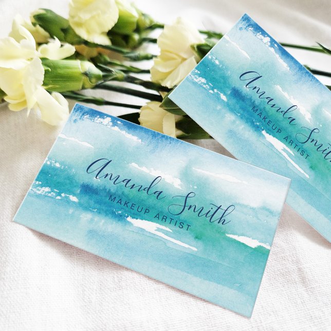 Turquoise Watercolor Ocean  Business Card (Creator Uploaded)
