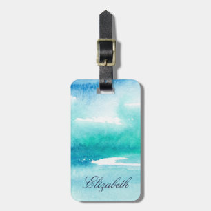 Turquoise Watercolor Ocean Personalised Name Luggage Tag