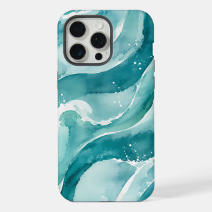 Turquoise Watercolor Ocean Waves Abstract iPhone 15 Pro Max Case