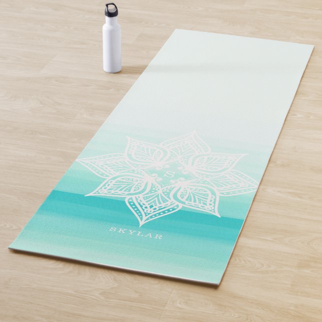 Turquoise Watercolor Ombre Mandala Monogram Yoga Mat (In Situ)