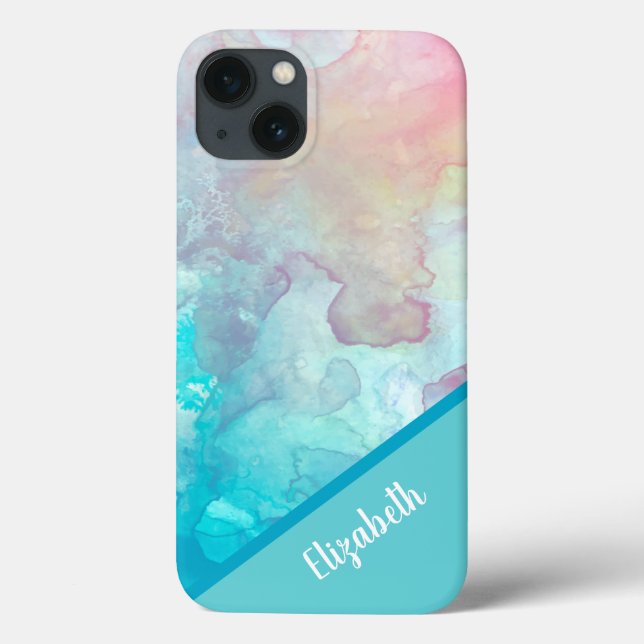 Turquoise Watercolor Personalised Case-Mate iPhone Case (Back)