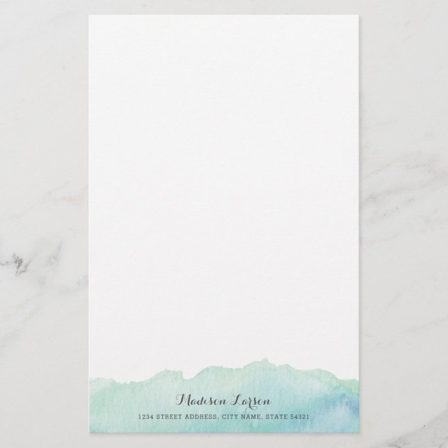 Turquoise Watercolor Personalised Stationery (Front)