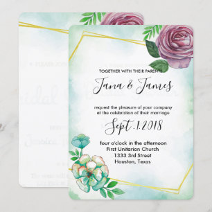 Turquoise Watercolor& Purple floral wedding Invitation