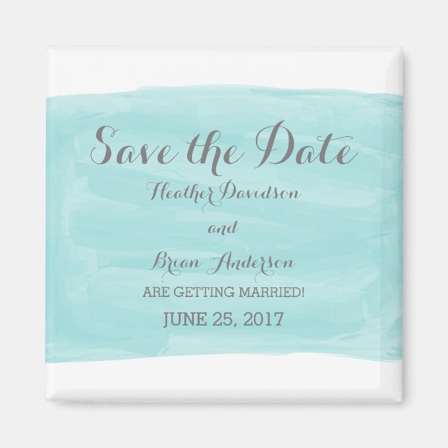 Turquoise Watercolor Save the Date Magnet (Front)