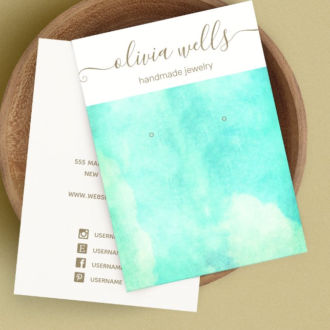 Turquoise Watercolor Sky Earring Display  Business Card (Creator Uploaded)