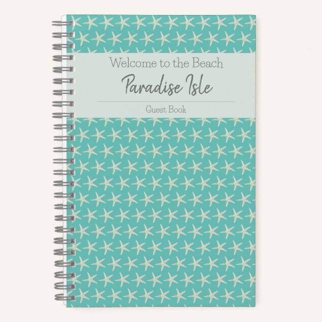 Turquoise Watercolor Starfish Guest Book (Front)