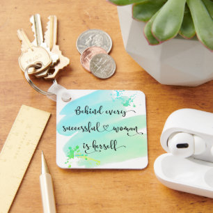 Turquoise Watercolor Successful Woman Quote Script Key Ring