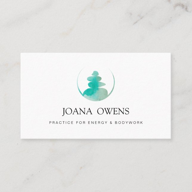Turquoise Watercolor therapist zen massage Business Card (Front)
