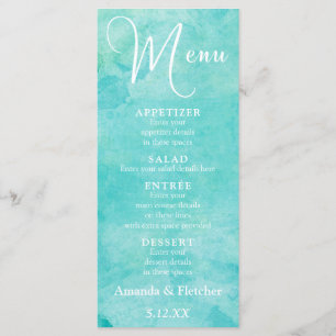 Turquoise Watercolor Typography Wedding Menu